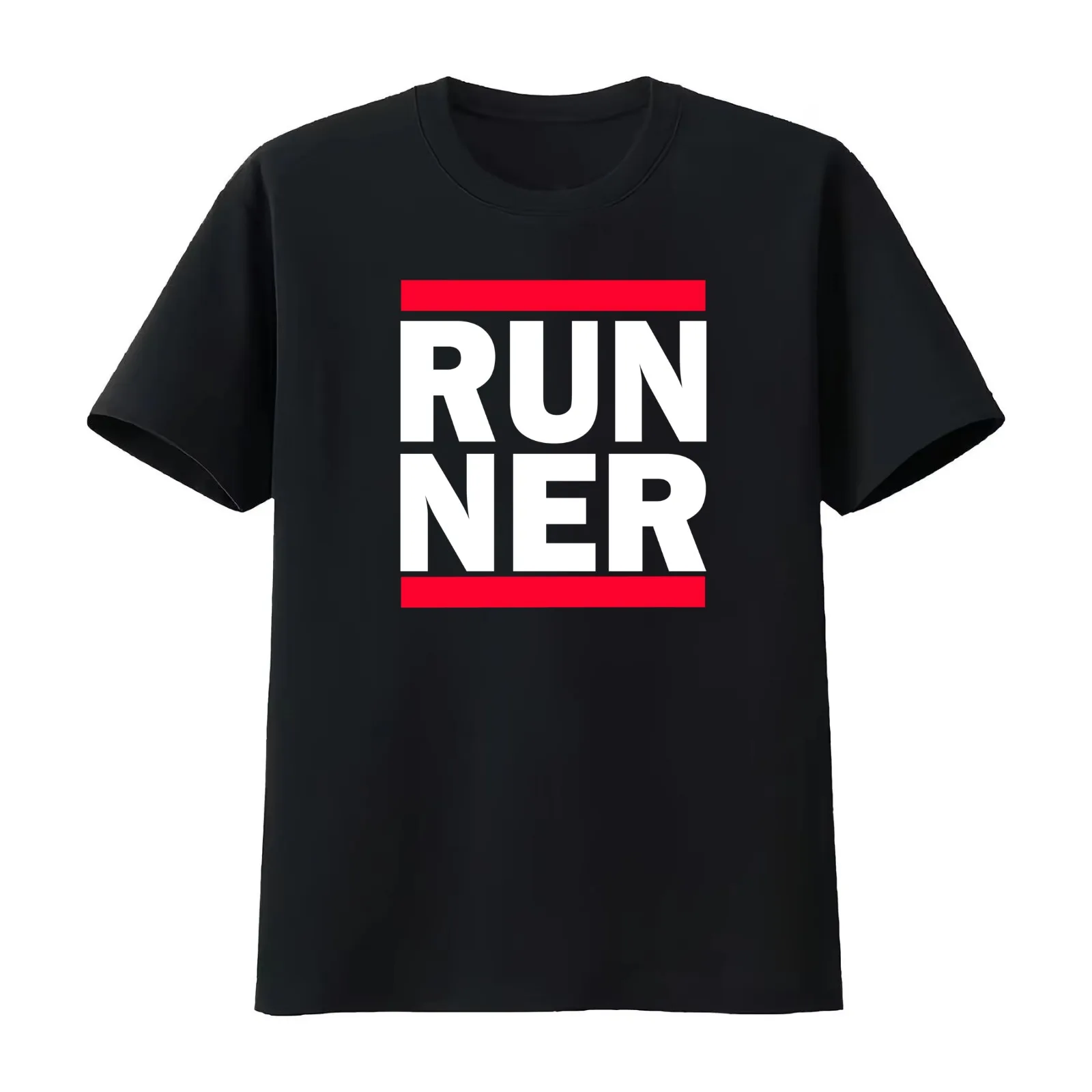 RUNNER White Letters T-Shirt Summer Casual Cotton Tee Oversized Streetwear Tops Vintage Graphic Print Loose Fit Short Sleeve
