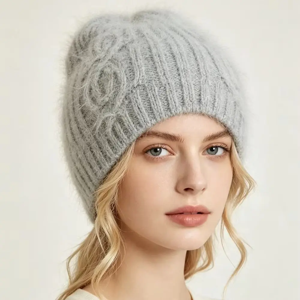 2026 Y2K Women Winter Hat Real Rabbit Fur Winter Hats For Women Fashion Warm Beanie Hats Women Solid Adult Cover Head Cap