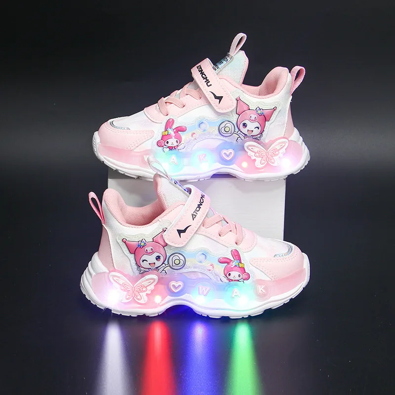 

Anime Kuromi Girls Running Shoes My Melody Luminous Shoes Cartoon Leather Waterproof Anti Slip Kids Sneakers Outdoor Shoes