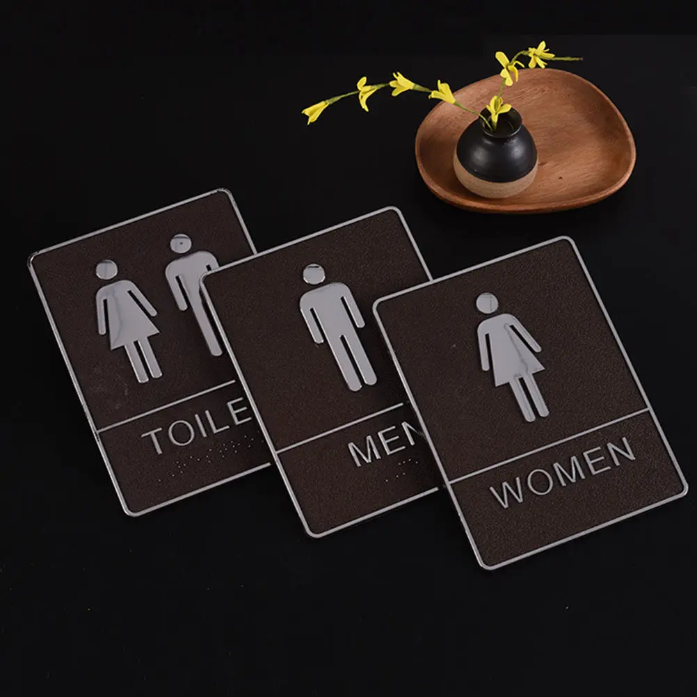 3Pcs Acrylic Restroom Signs Washroom Sign Plate for Business Home Use Male Female Toilet Signs Easy Apply Remove No Residue Wall