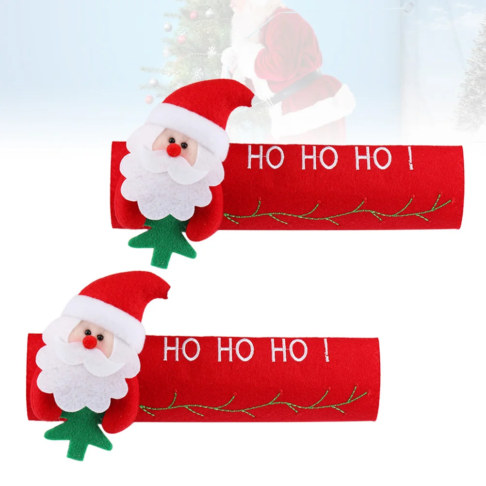 2Pcs Refrigerator Handle Protector Felt Covers Christmas Santa Design Kitchen Appliance Door Protectors Stain Water Fingerprint
