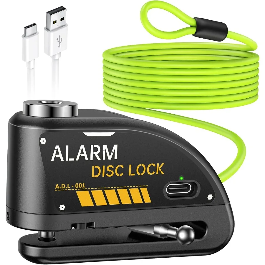 

Rechargeable Motorcycle Lock with 120db Alarm and 6FT Steel Reminder Cable for Secure Protection of 7mm Pin Motorcycles Bicycle