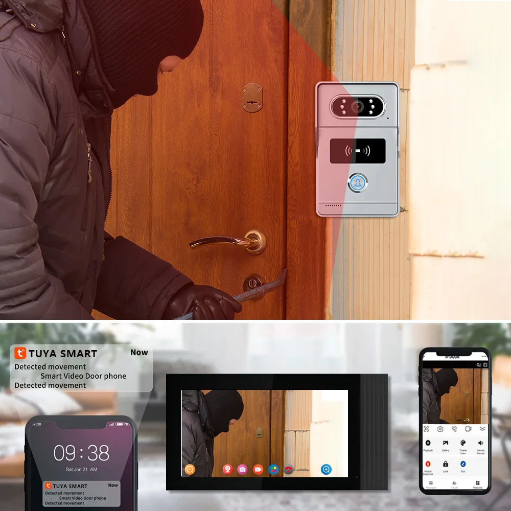 Умный дверной звонок Tuya с дистанционным управлением, беспроводной дверной просмотрщик RFID, интеллектуальный видеодверной звонок AHD, видеодомофон