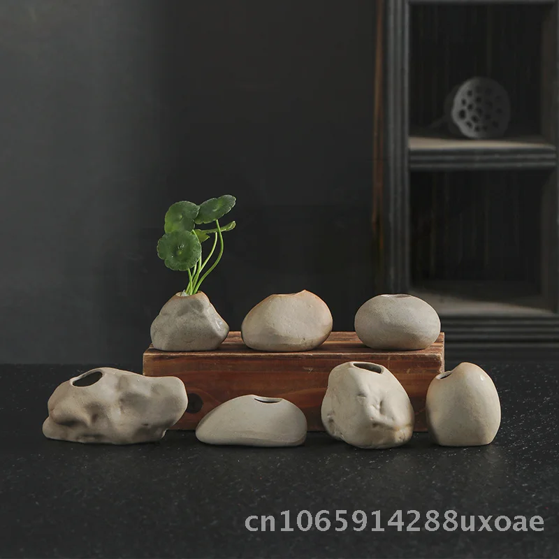 Mini Zen Vase Wordless Ceramic Decoration Small Stone Artificial Ornaments Plant Table Container Tea Hydroponic Antique