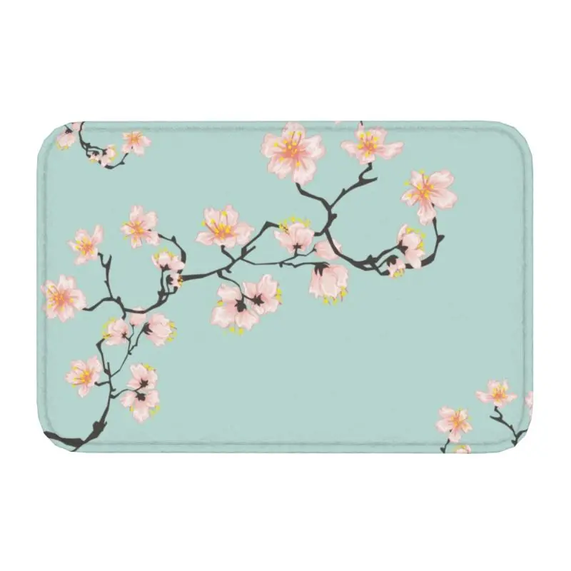 Sakura Cherry Blossoms Front Door Mat Anti-Slip Indoor Quick Dry Japanese Flowers Floral Doormat Living Room Entrance Rug Carpet