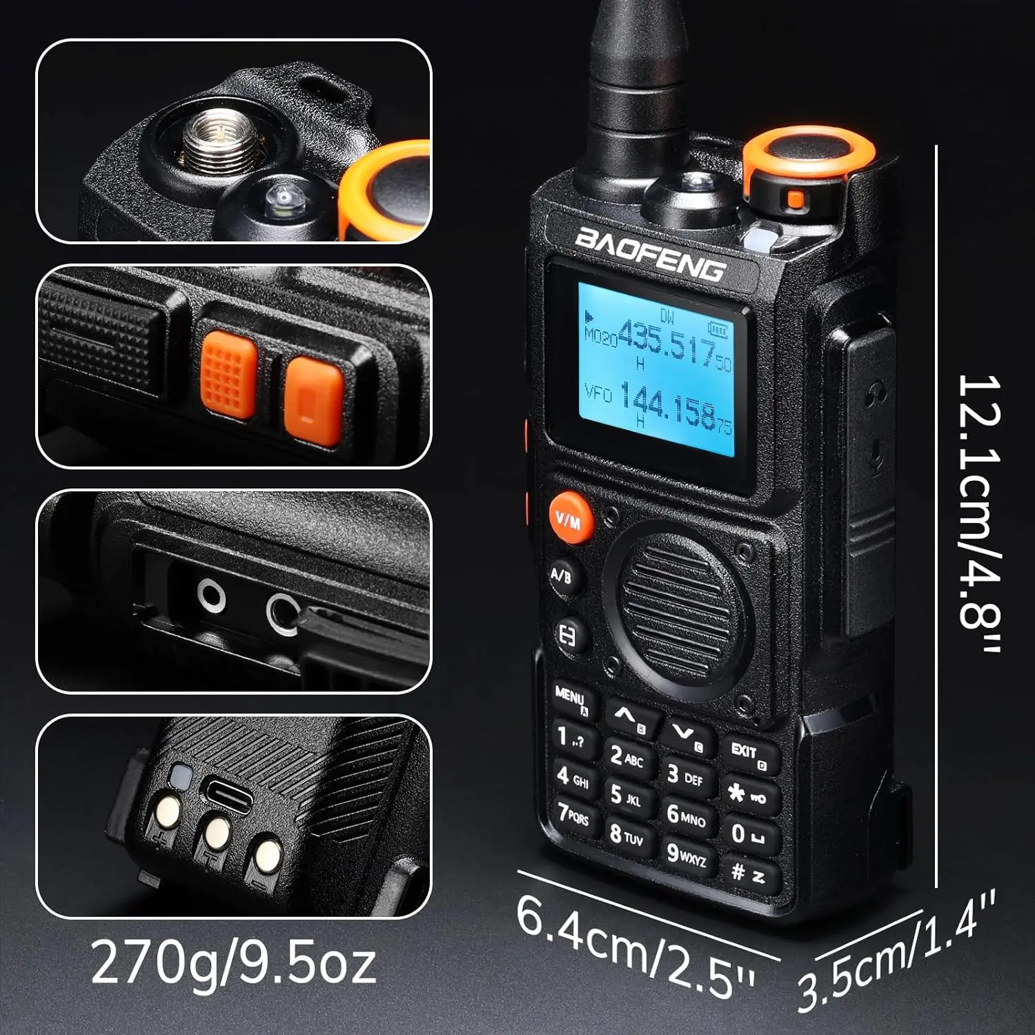 宝峰 BF-K6 5W デュアルバンド無線機 Type-C充電 UHF VHF DTMF FM スクランブラー NOAA ワイヤレストランシーバー 周波数 双方向 CB無線