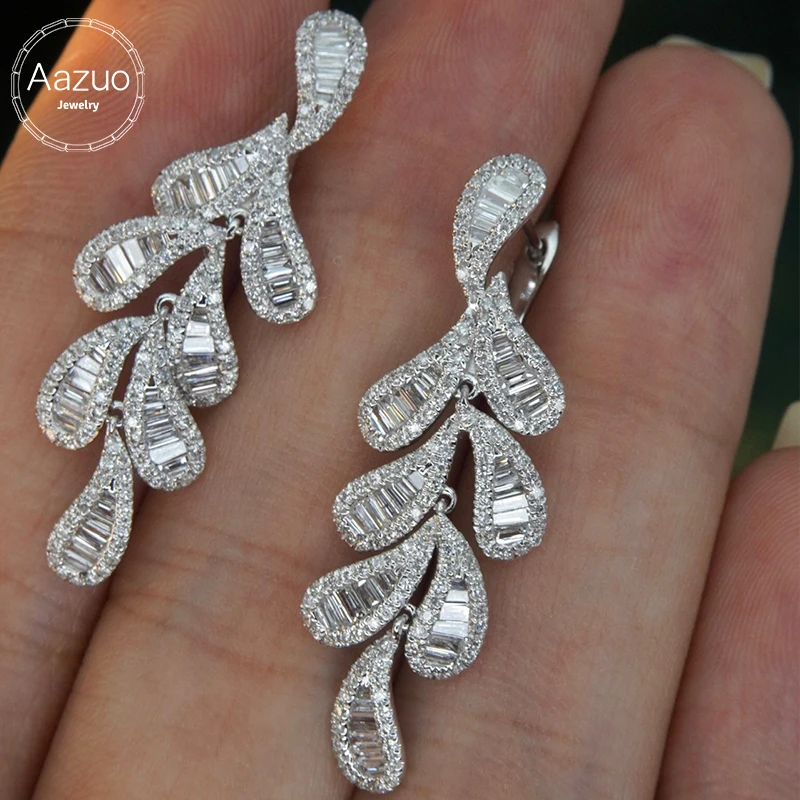 Aazuo Luxury Jewelry 18K White Gold Natrual Diamonds 1.42ct High Quality Leaves Hook Earrings Gifted For Women Senior Banquet