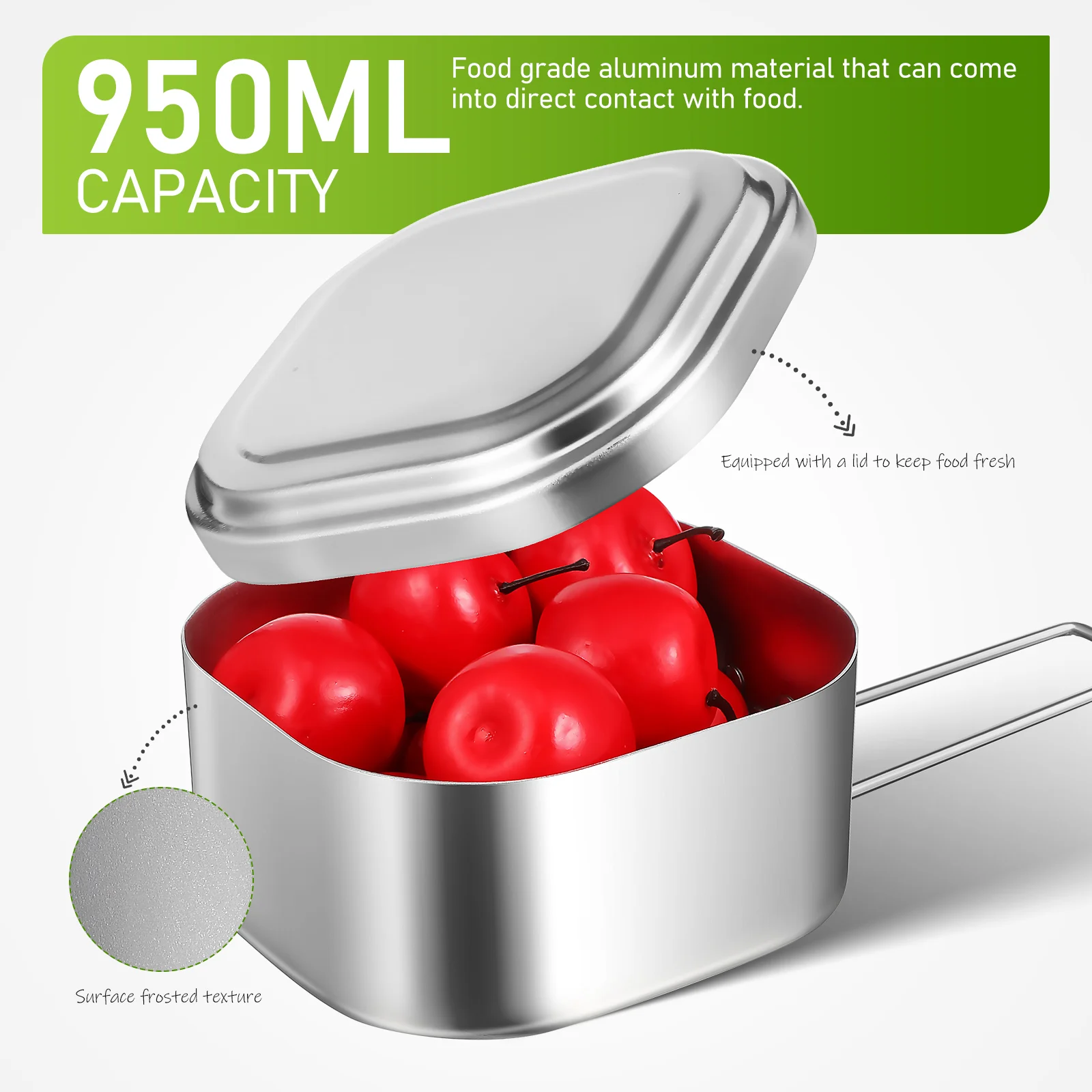 

Aluminum Food Container Portable Food Storage Container with Lid Reusable Lunch Box for Outdoor Camping Picnic Office 950ML
