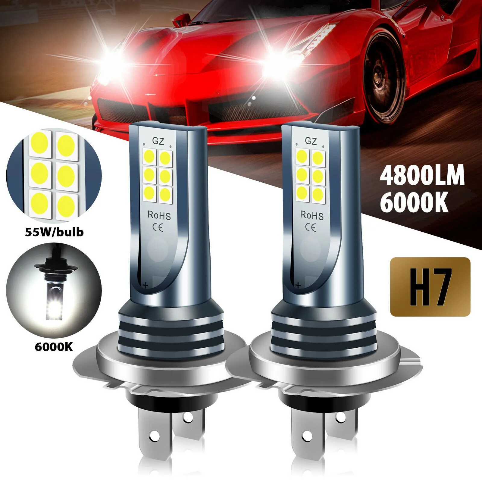 2Pcs Super Bright CSP LED Headlight DRL Lamp Kit High Low Beam H7 9005 h11 H8 9006 5202 h4 3030 12smd 6000k 110W Car light