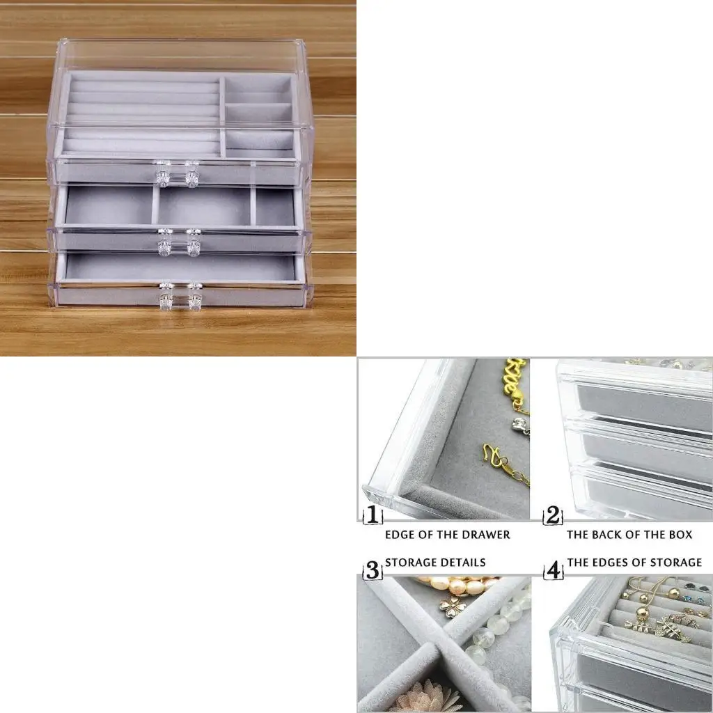 

Женская шкатулка для драгоценностей с 3 ящиками, бархатная шкатулка для хранения ювелирных изделий для серег, браслетов, и колец