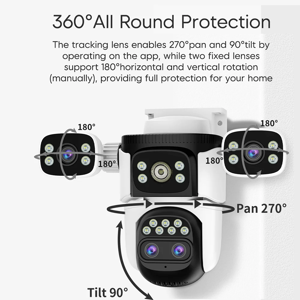 VSTARCAM 8MP 2K 4렌즈 보안 카메라 실외, 10배 줌, 인간 감지, 컬러 야간 투시경, 팬 및 틸트, 양방향 오디오