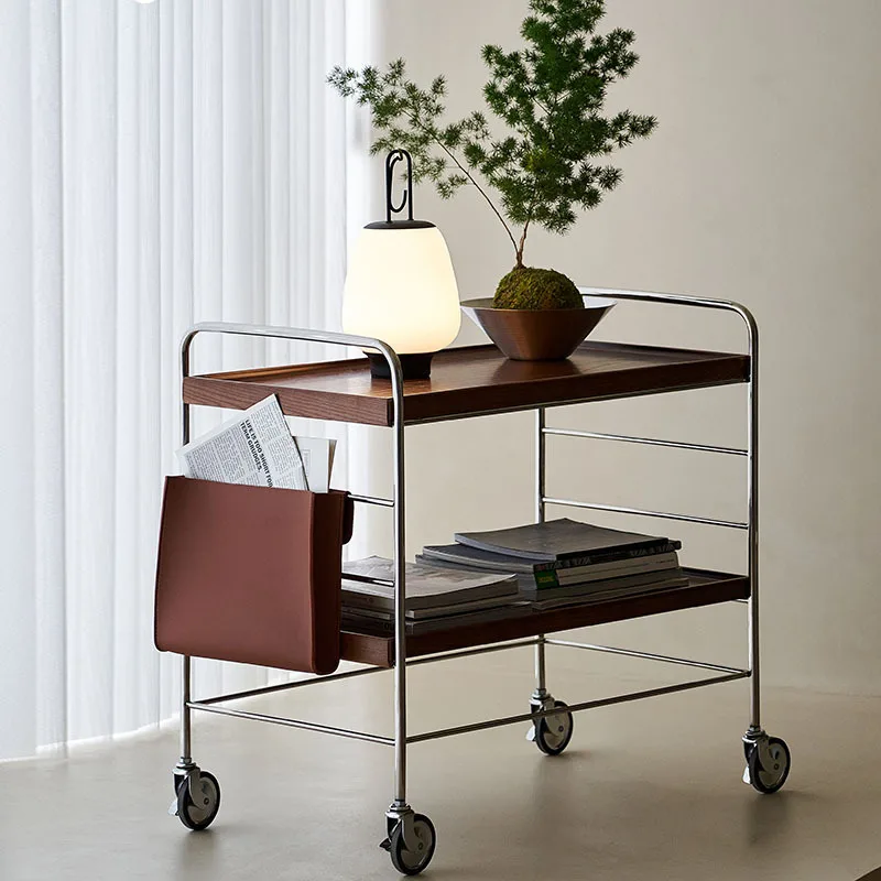 Bauhaus trolley coffee table can be moved and locked for storage, household racks, stainless steel living room side tables.