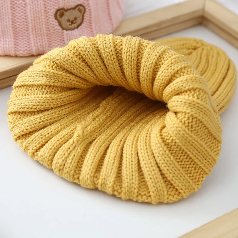 Winter Baby Beanie Cap Cotton Autumn Knit Hat Toddler Cap for Boys Girls Cute Cartoon Bear Soft Warm Solid Color Children Hat