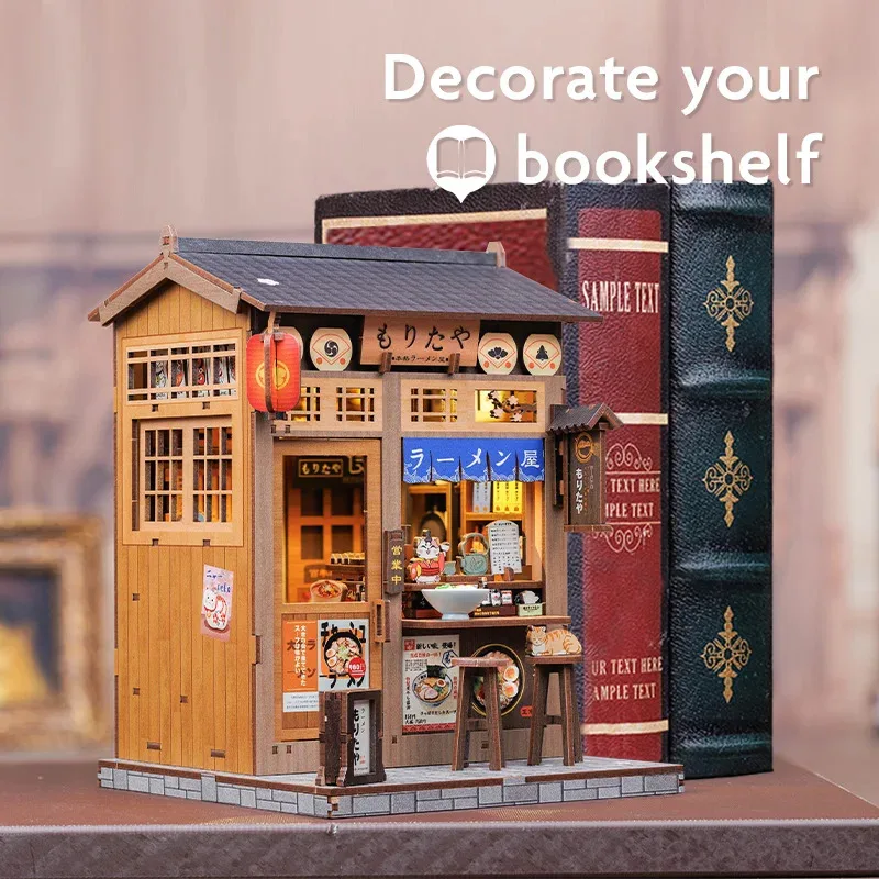 Book Nook Kit DIY Doll House with LED Light Bookshelf Insert Amazing Gift for Child Morita-Ya Japanese Style