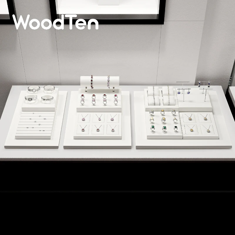 

WoodTen Leather Jewelry Display Prop White Jewelry Ring Earring Necklace Pendant Display Stand Counter Jewelry Exhibition Prop