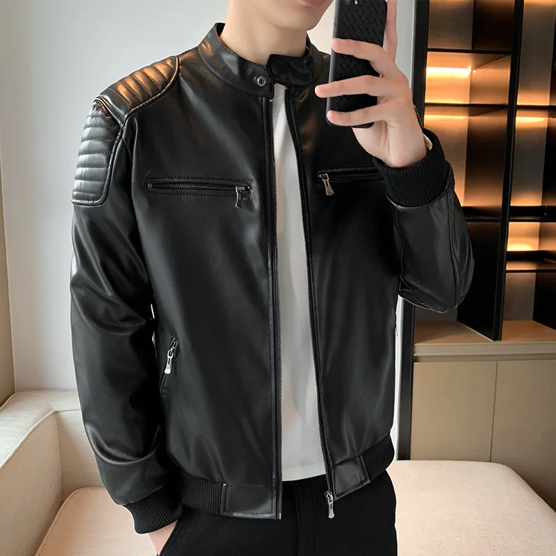 

Leather Jacket Men's High Quality Fashion Korean Slim Fit Casual Motorcycle Pu Leather Jacket Men's Business Leather Coat