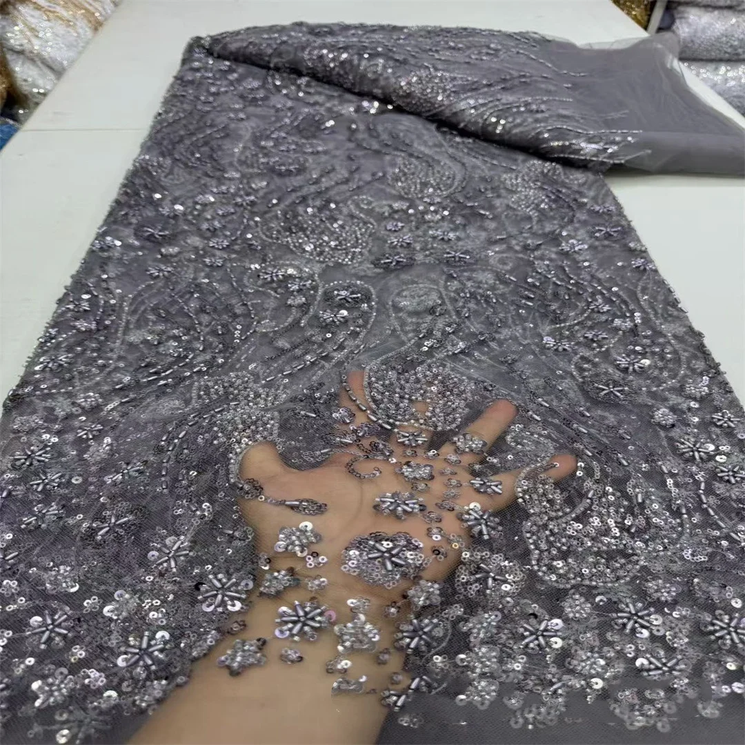 8 Colors Luxury Lace Mesh Embroidered Beaded Sequin Fabric African Accessories For Evening Dress Lace Material