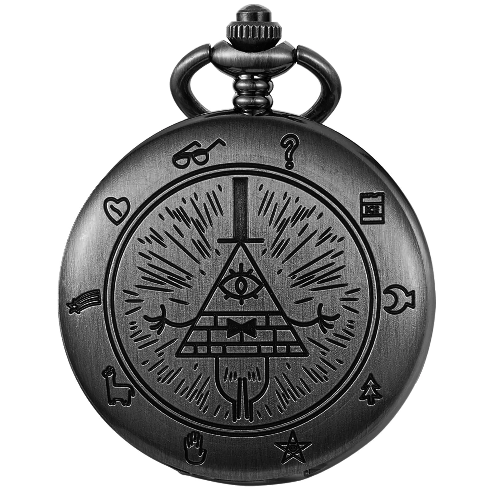 رمادي مثلث الغريبة العين شارة كوارتز ساعة الجيب الكلاسيكية الرجعية قلادة قلادة الرجال والنساء الملحقات زوجين ساعة حائط هدية