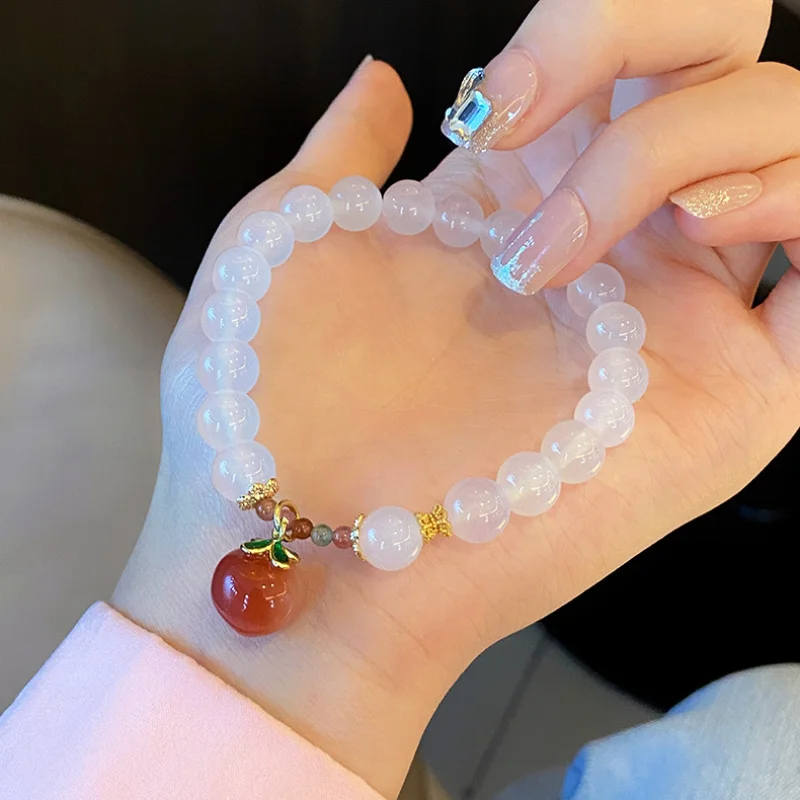 Super Fairy Soft Glutinous Mori Style Lychee Jelly Female Yanyuan Agate Peach Pendant Bracelet Girlfriend Gifts