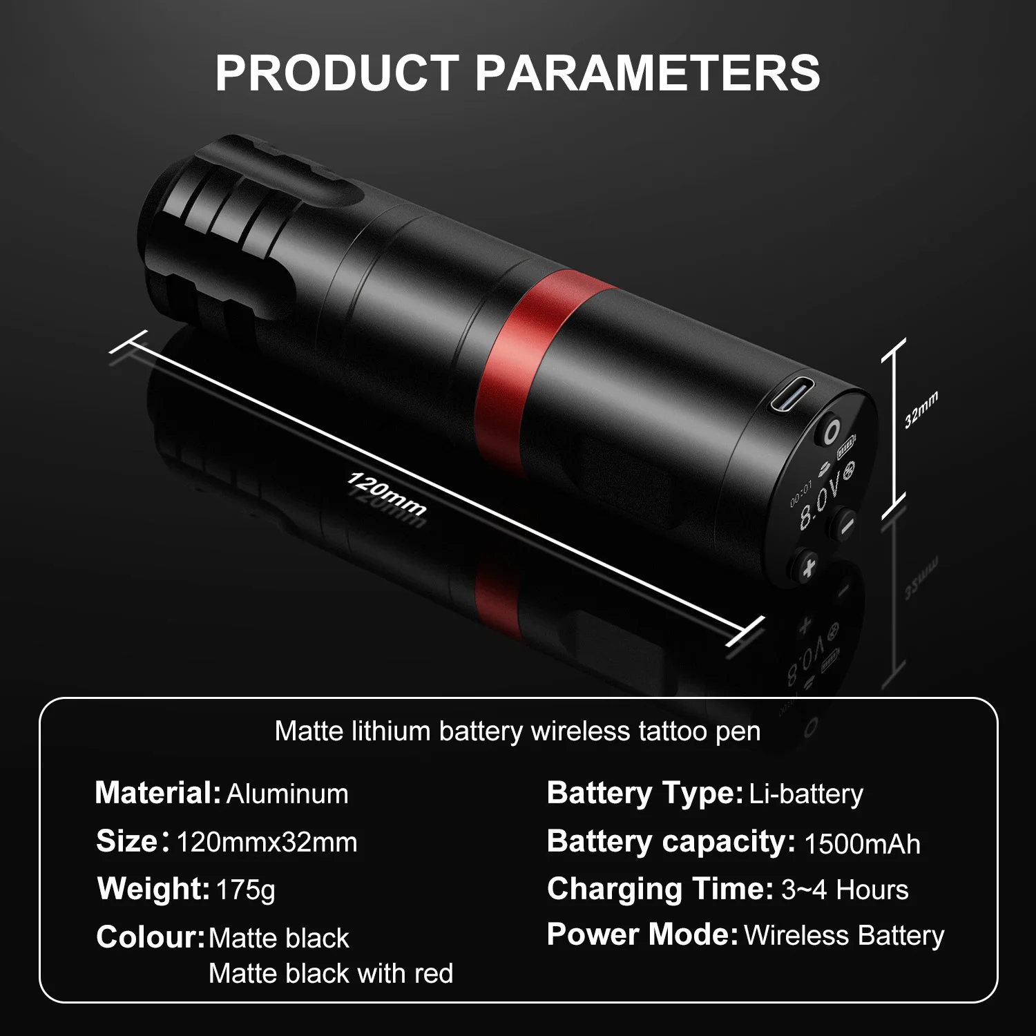 Black/Red Wireless Tattoo Machine Pen Professional  Tattoo Gun Digital Display Powerful Motor Tattoo Pen For Tattoo Artist Body