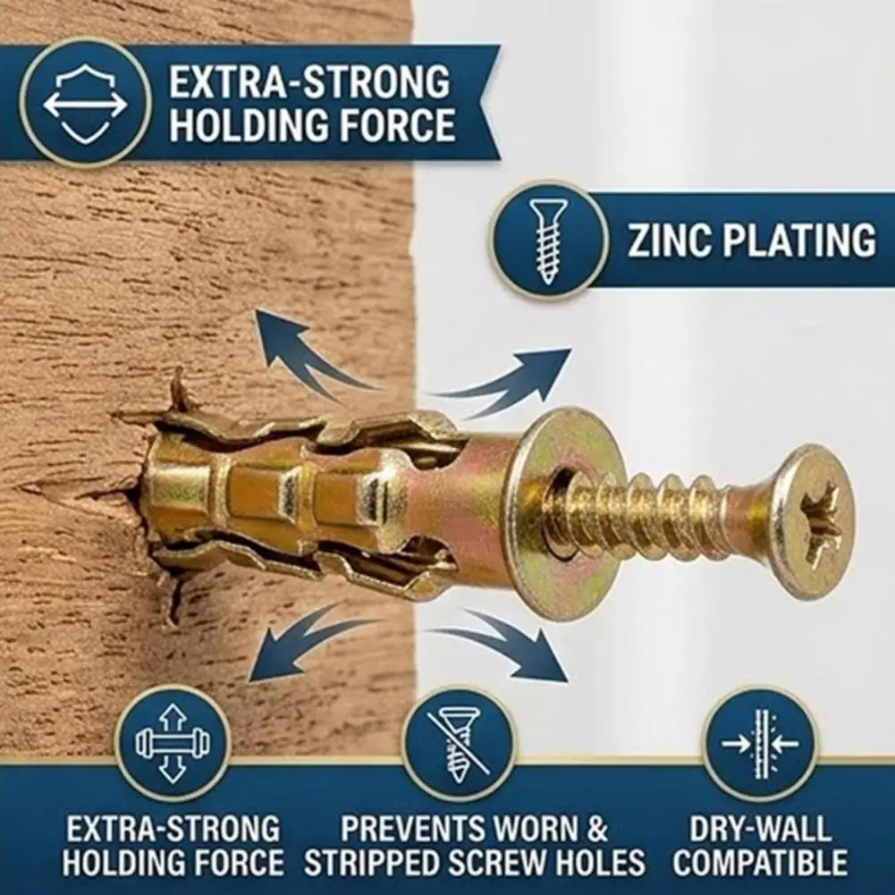 10/30/50/100Pcs Expansion Screw Set Anti-sag Cabinet Hinge Screws for Wood Tile Concrete Walls Drywall Screw Repair Kit