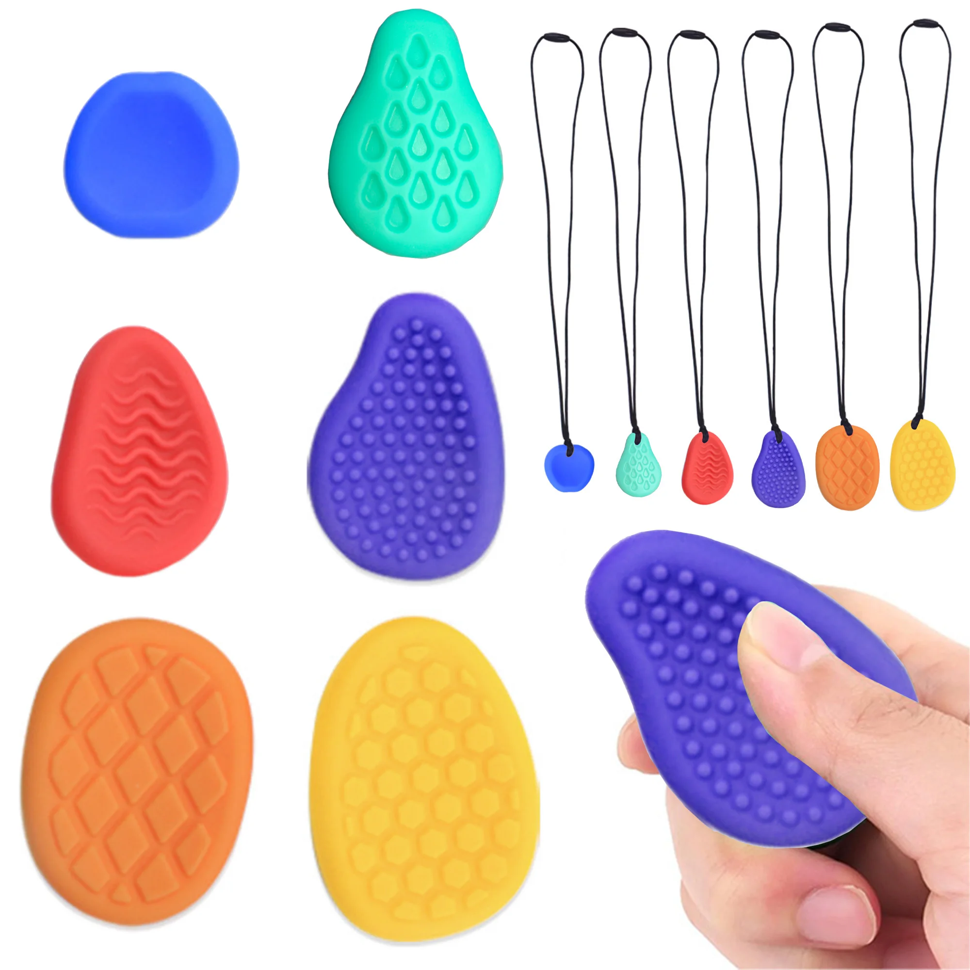 6pcs Fidget Sensory Toys, Silicone, Textured Worry Stone Toys for Kids & Adults, Stress& Anxiety Relief Assorted