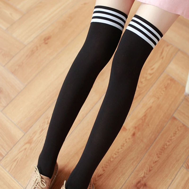 Neue sexy schwarz-weiß gestreifte lange Socken für Damen, Overknee-Strümpfe, warme Kniestrümpfe für Damen und Mädchen