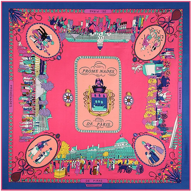 

2023 Luxury Brand Woman Square Scarves Wraps Vintage Geometric NecKerchief Original Design Ethnic Vase Silk Foulard Head Scarf