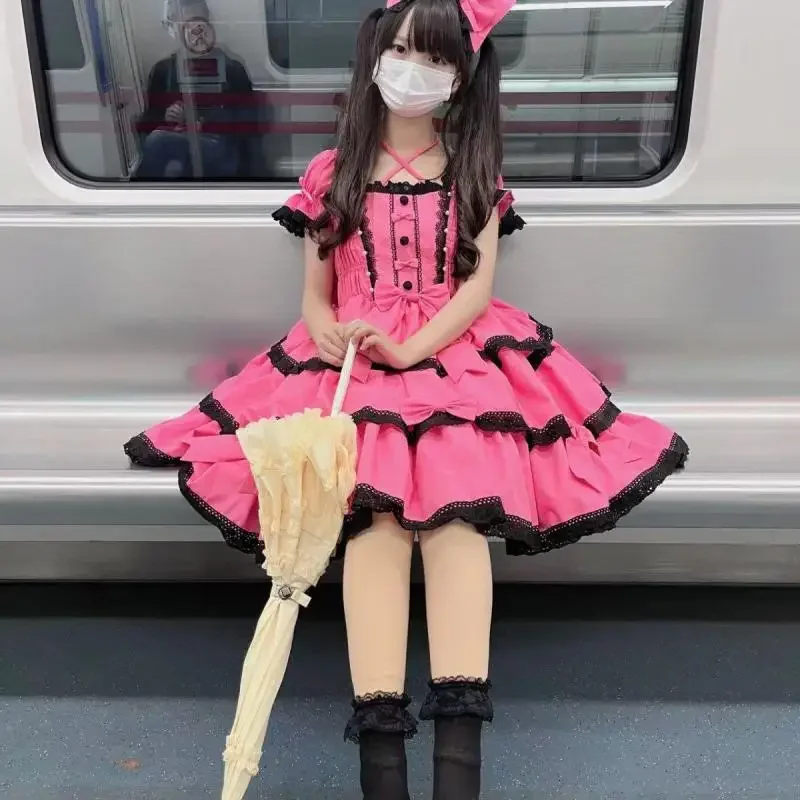 Primavera Estate Harajuku giapponese Jsk Op Lolita abito da sposa dolce fiocco carino elegante bretella increspata donna 2025 vendita calda