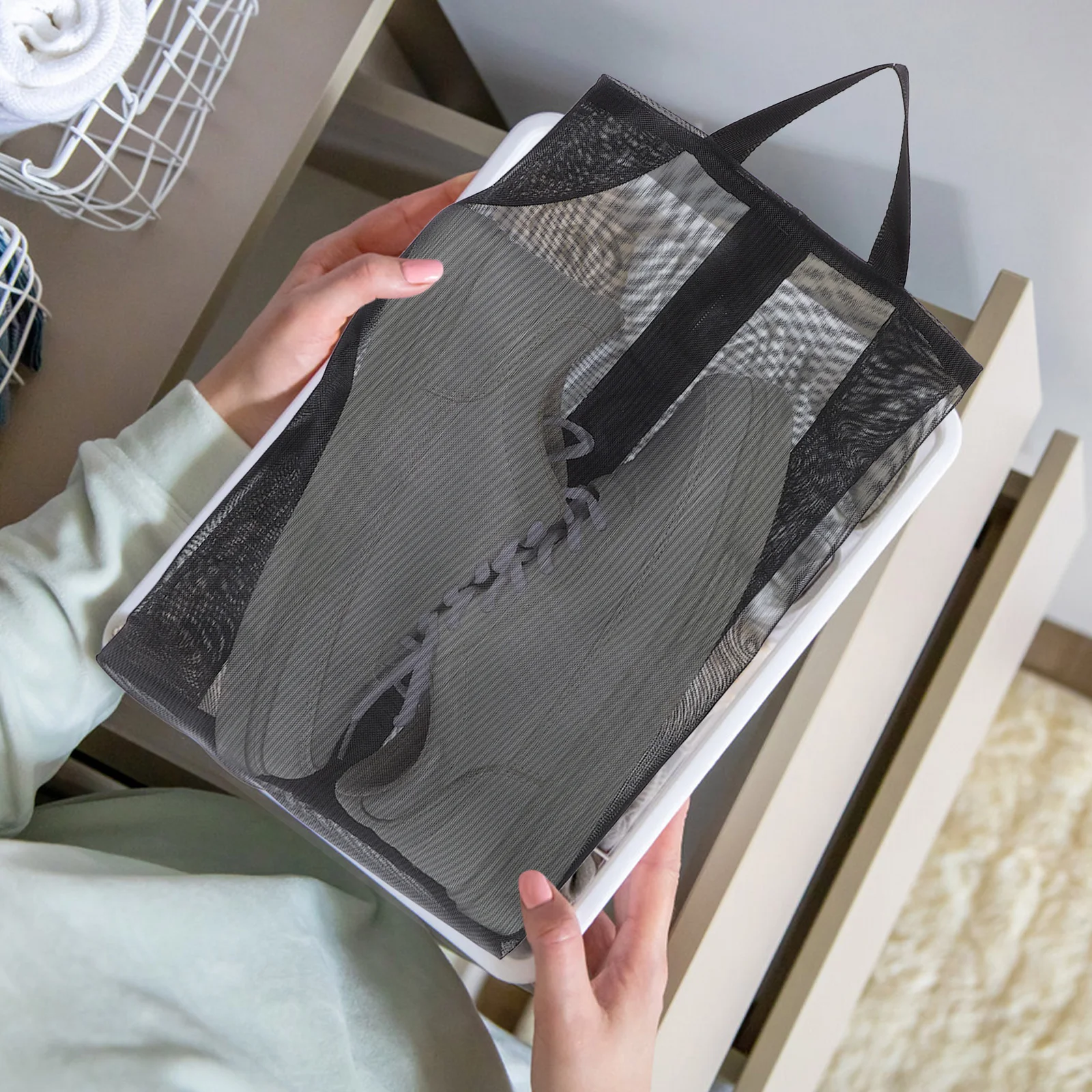 

2pcs H held Mesh Bags for Travel Outdoor Storage Grey Portable Lightweight Dust Bags Travel Pouch Shoe Laundry Bag Shoe ganizer