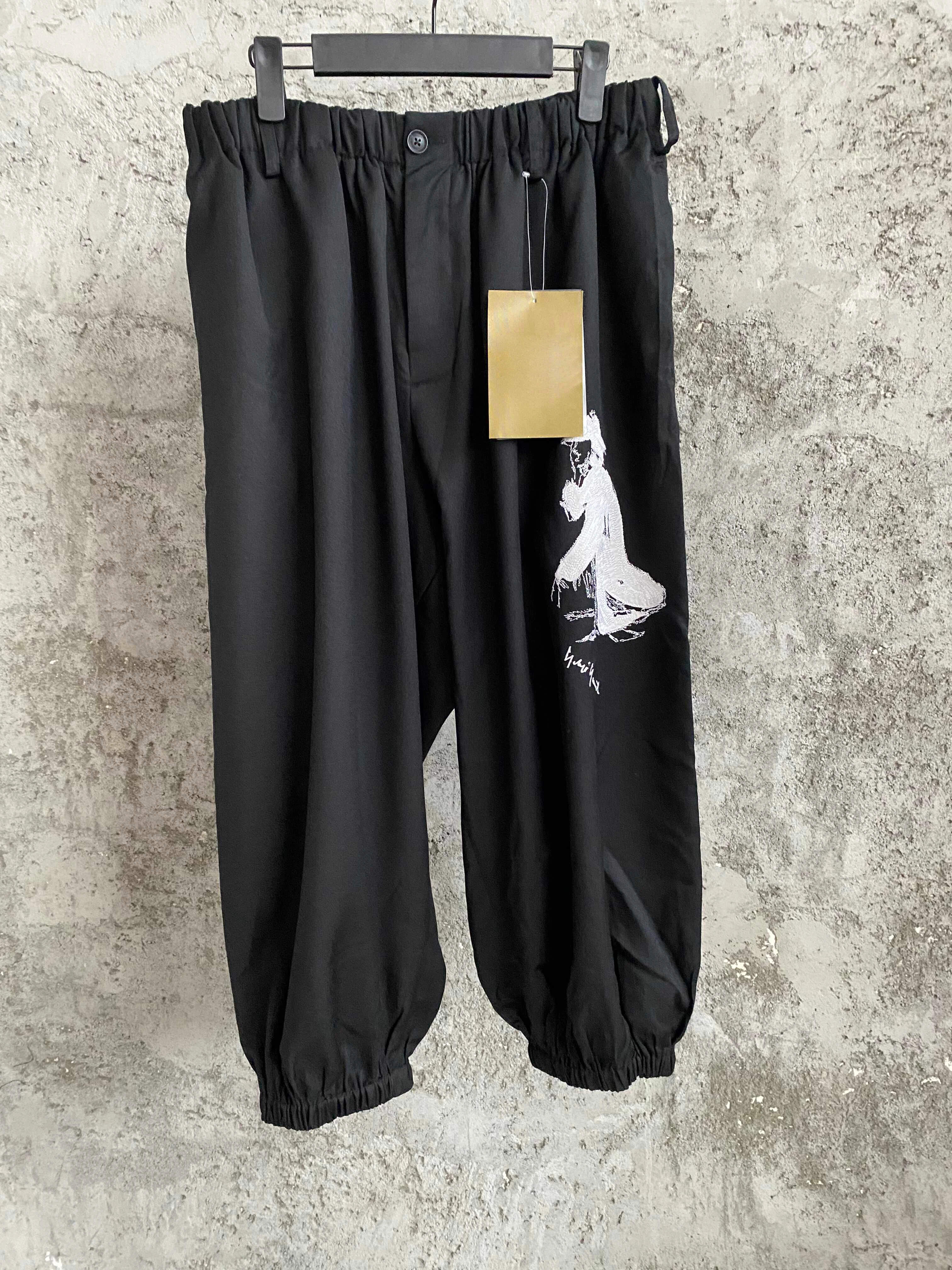 

TOP-YAMAMOTO dark black embroidered Harem pants hand-painted workwear pants for men