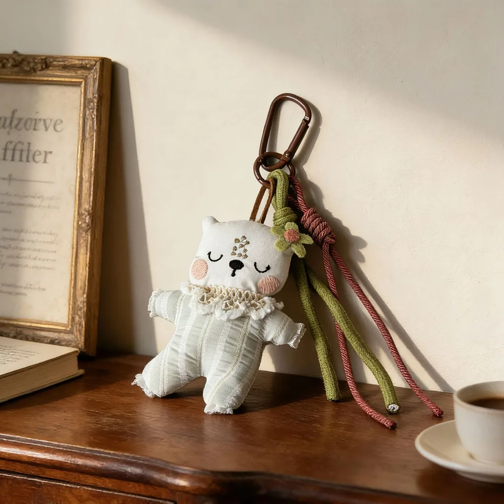 Handmade Fabric Key Chain Practical Cute Bag Charm Floral Key Chain Decorative 3d Cartoon Pendant For Students Wall Decor