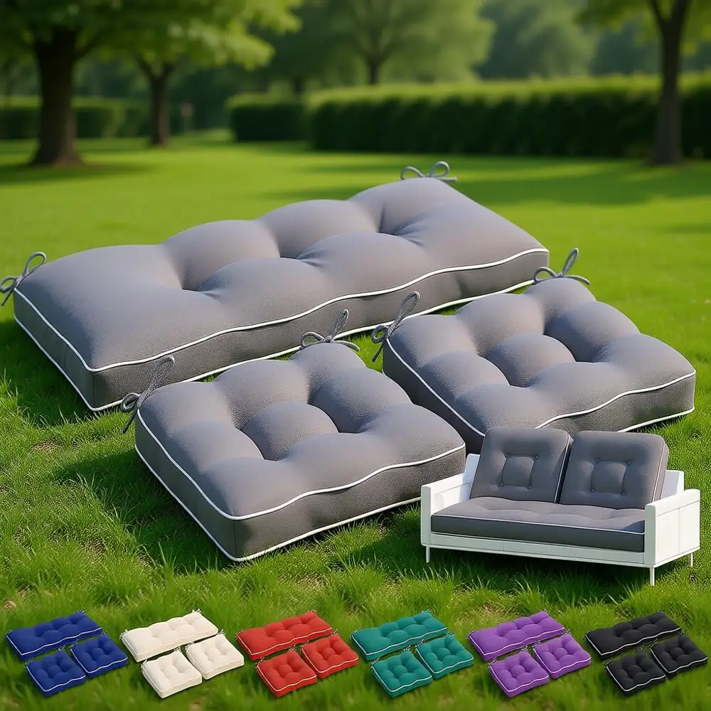 

Gray 3-Piece Outdoor Wicker Chair Cushion Set, Waterproof Bench & Patio Furniture Cushions for Loveseat and 2 Seats