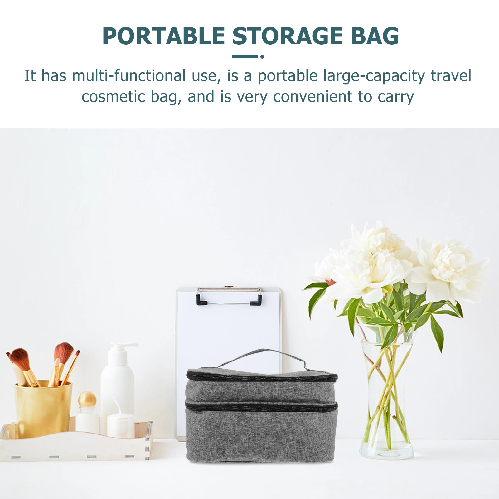 

Large Capacity Women'S Makeup Bag Travel Organizer Zipper Portable Essential Oil Storage Case For Girls Durable Oxford