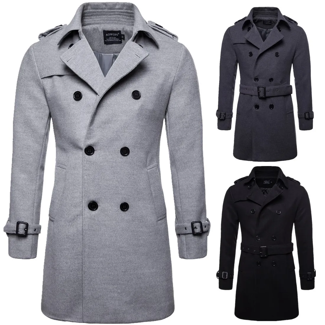 

Mens Overcoat Trench Coats Winter Male Pea Coat with Belt Double Breasted Men Wool & Blends Coat Jacket Brand Clothing W07