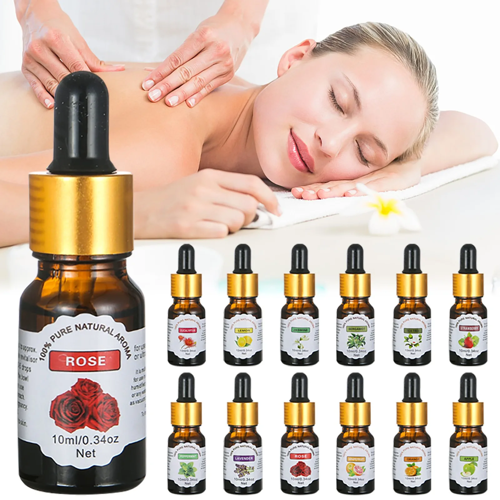 10ML Lavender Essential Oil Diffuser Pure Essential Oils Rose Eucalyptus Jasmine Vanilla Mint Sandalwood Tea Tree Aroma Oil