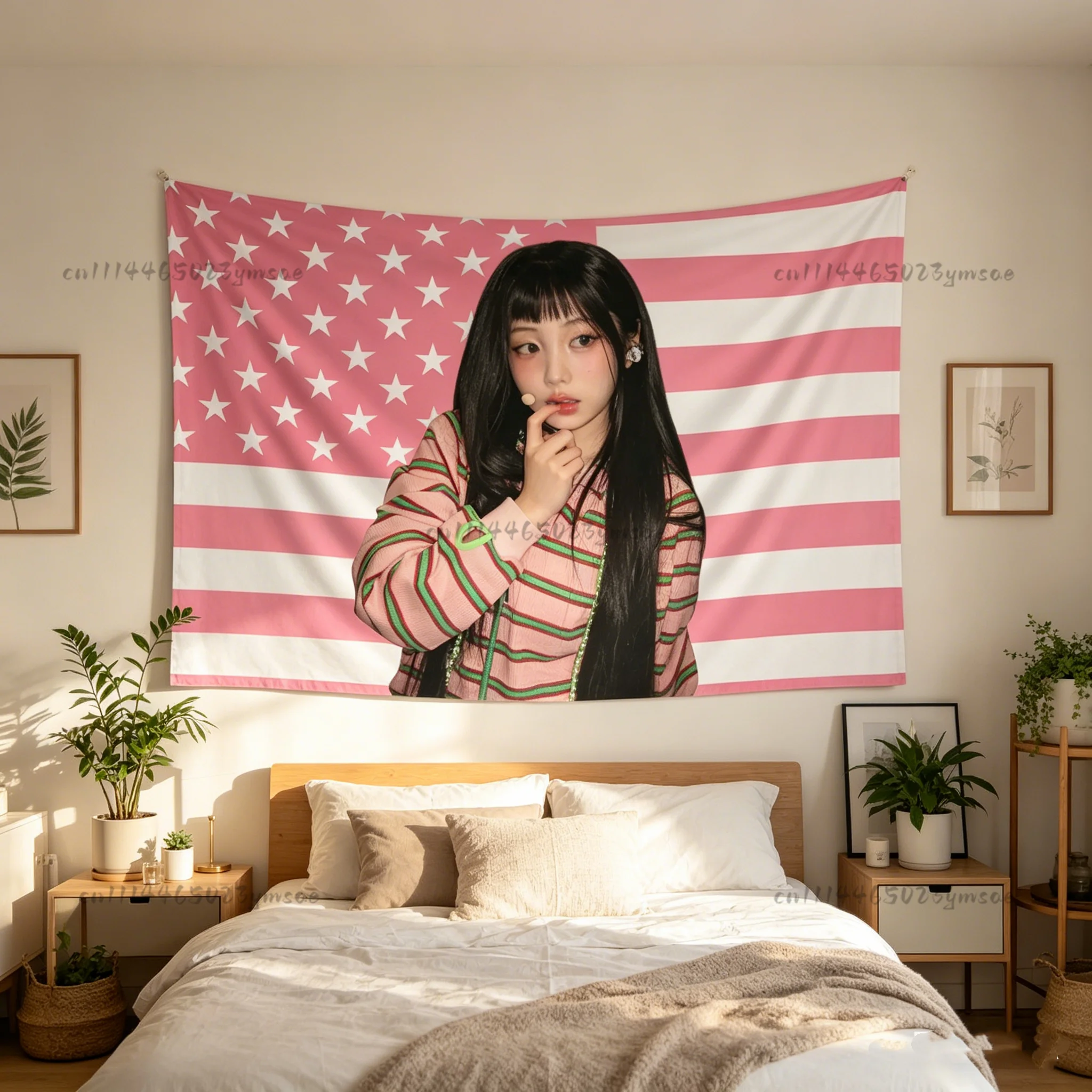 Kpop Poster W-Wonhee Pink Amerikanische Flaggen Wandteppich Kopfteil Ästhetische Innenwanddekoration Kpop-Fan-Geschenke Konzertbanner – Detail 1
