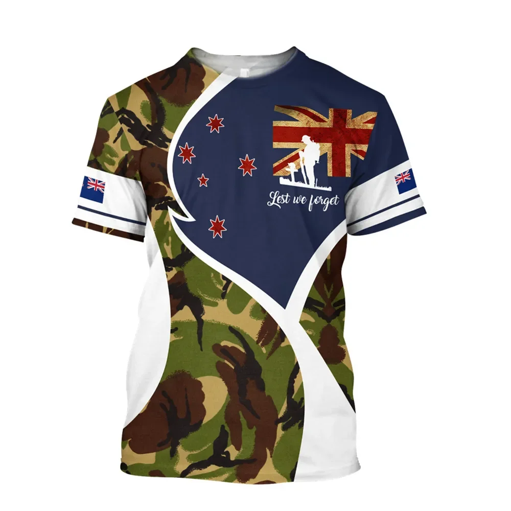 2024 New T Shirt For Men 3D T-shirt  Anzac Day  Graphic Camo Splice Pockets Tops Pullovers Fashion Men T-shirts