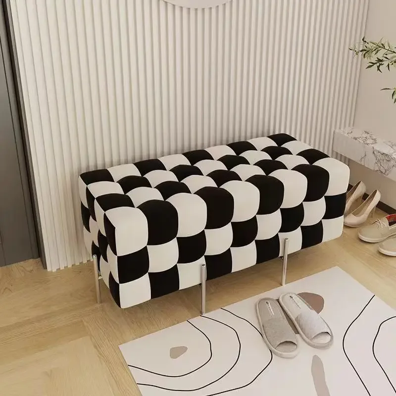 Luxury Checkerboard Bed End Stool Hallway Ottoman Furniture Fabric Sofa Stool Foot Step Stool