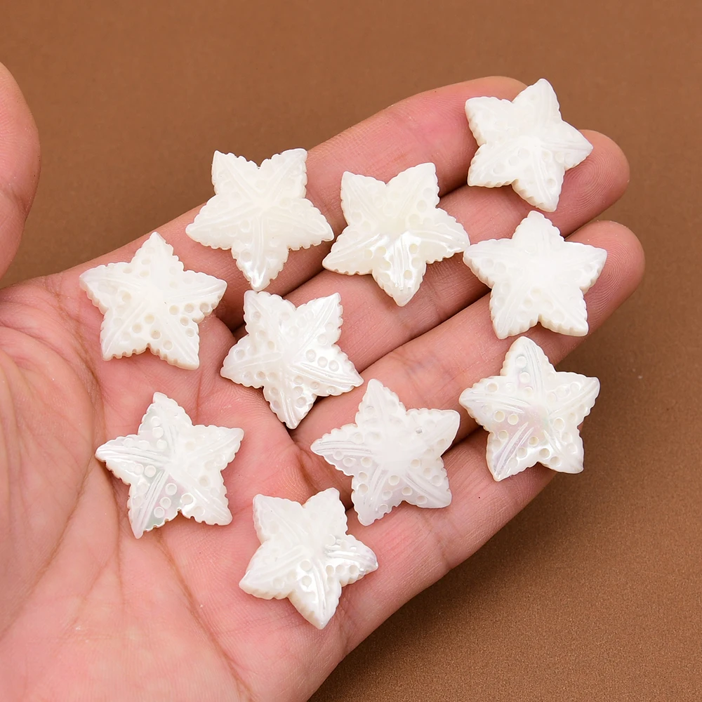 APDGG Wholesale 10 Pcs Natural White Sea Shell Pearl Carved Starfish Shape Loose Beads Jewelry Accessories Jewelry Findings DIY