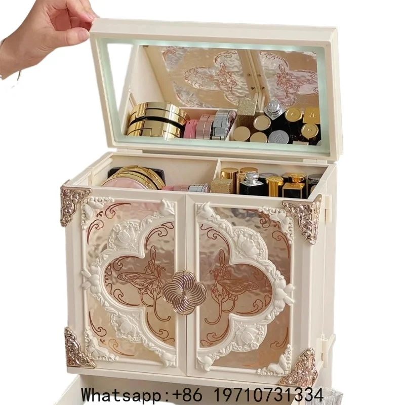 

LED Mirror Jewelry Display Cabinet Luxury Necklaces Storage Box Plastics Earrings Rings Showcase Boxse Large Trinkets Case