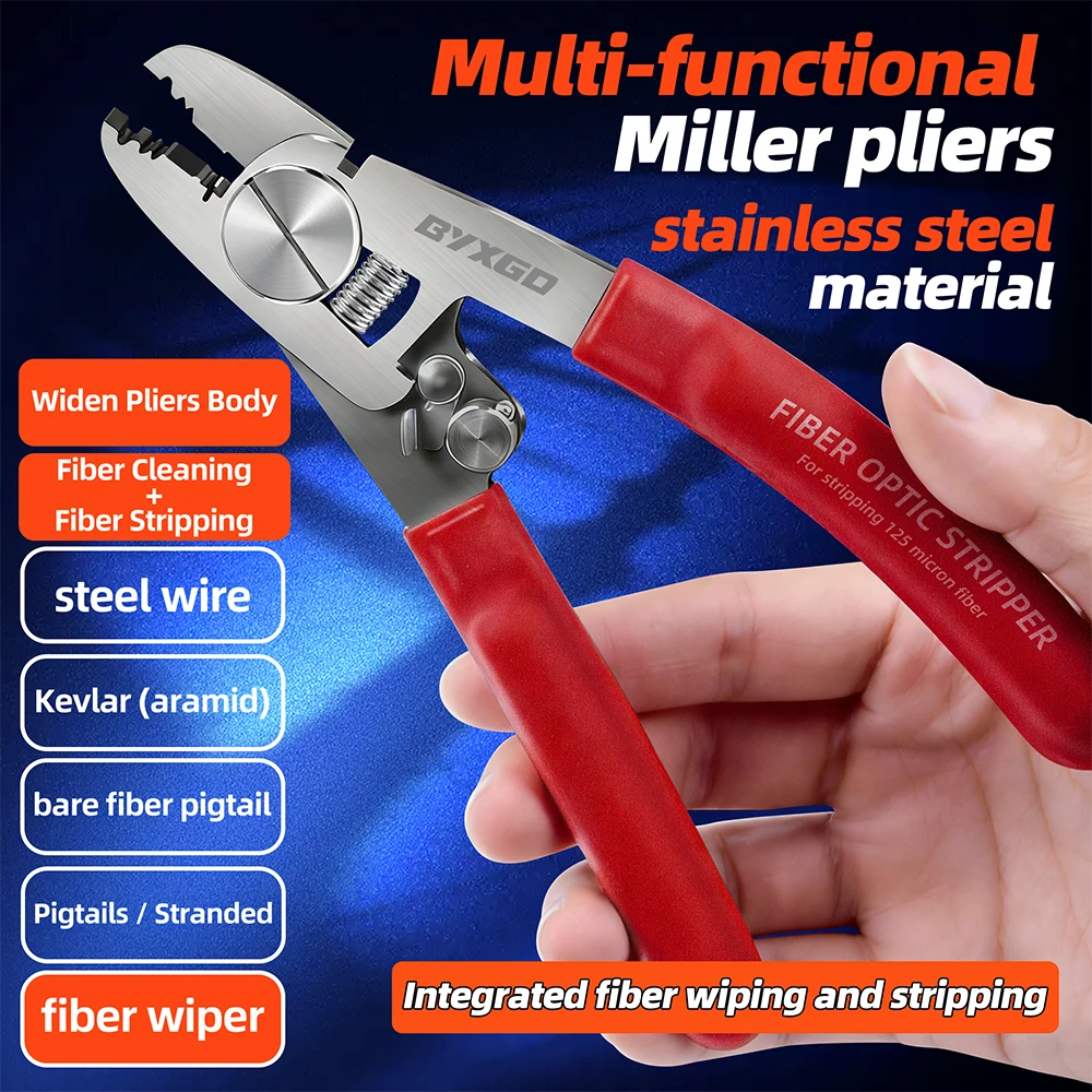 Multi‑Function Miller Fiber Optic Stripper Pliers, Detachable Wiper FTTH Tool for Kevlar Steel Wire Cutting Bare Fiber Cable