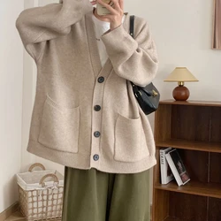 Lazy Style New V-neck Sweater Jacket Women's Casual Loose Korean Knitted Cardigan Temperament Top