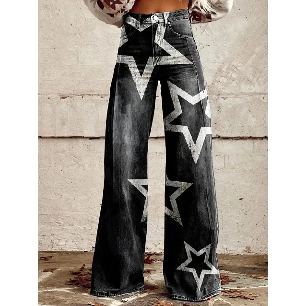 Y2K Ästhetik Himmlischer Sternenprint Hochgeschnittene Weite Hose Harajuku Punk Streetwear Lässige Loose-Fit Hose Cooler Outfit-Stil – Detail 9