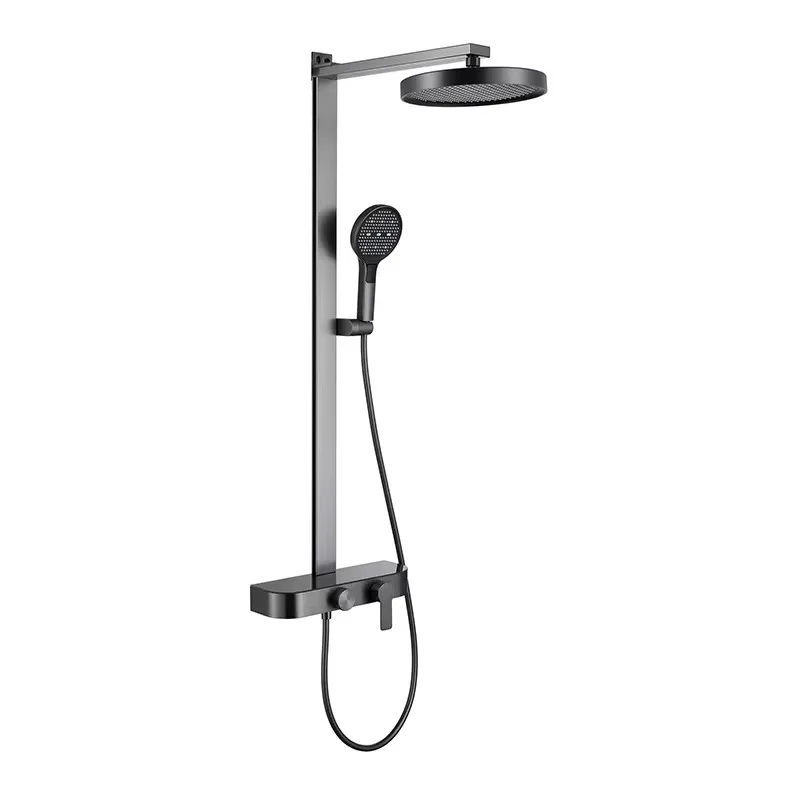 Luxury Gray Shower Set Wall Mounted Shower Kit Large Storage Pressurized Rainfall 4 Modes Water Out of Hand Shower Brass Mixer