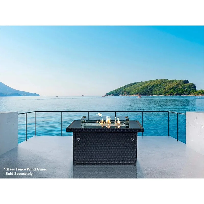 طاولة حريق البروبان الخارجية باللون الرمادي مقاس 44 بوصة - بقدرة 5000 وحدة حرارية بريطانية، سطح من الزجاج المقسى