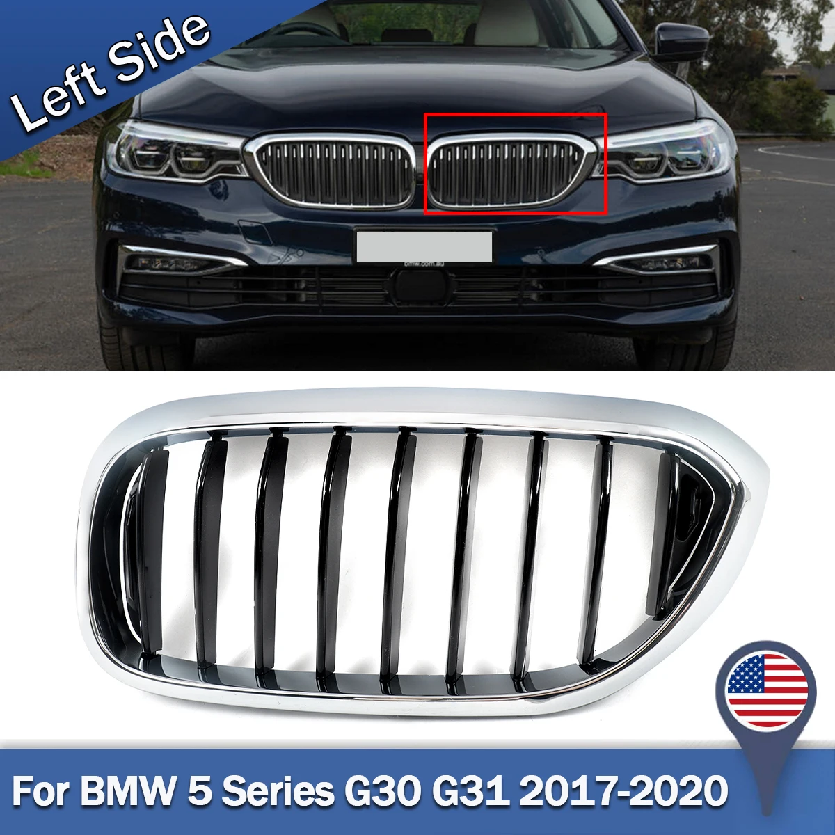 Front Bumper Grille Kidney Grill For BMW 5 Series G30 530i 540i 530e 2017 2018 2019 2020 Left Right Grill Grid Trim Pre-Facelift
