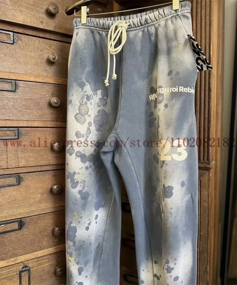 2024fw RRR123 Heavy Duty Washed Distressed Sweatpants Men Women High Quality Drawstring Casual Sports Loose Pants