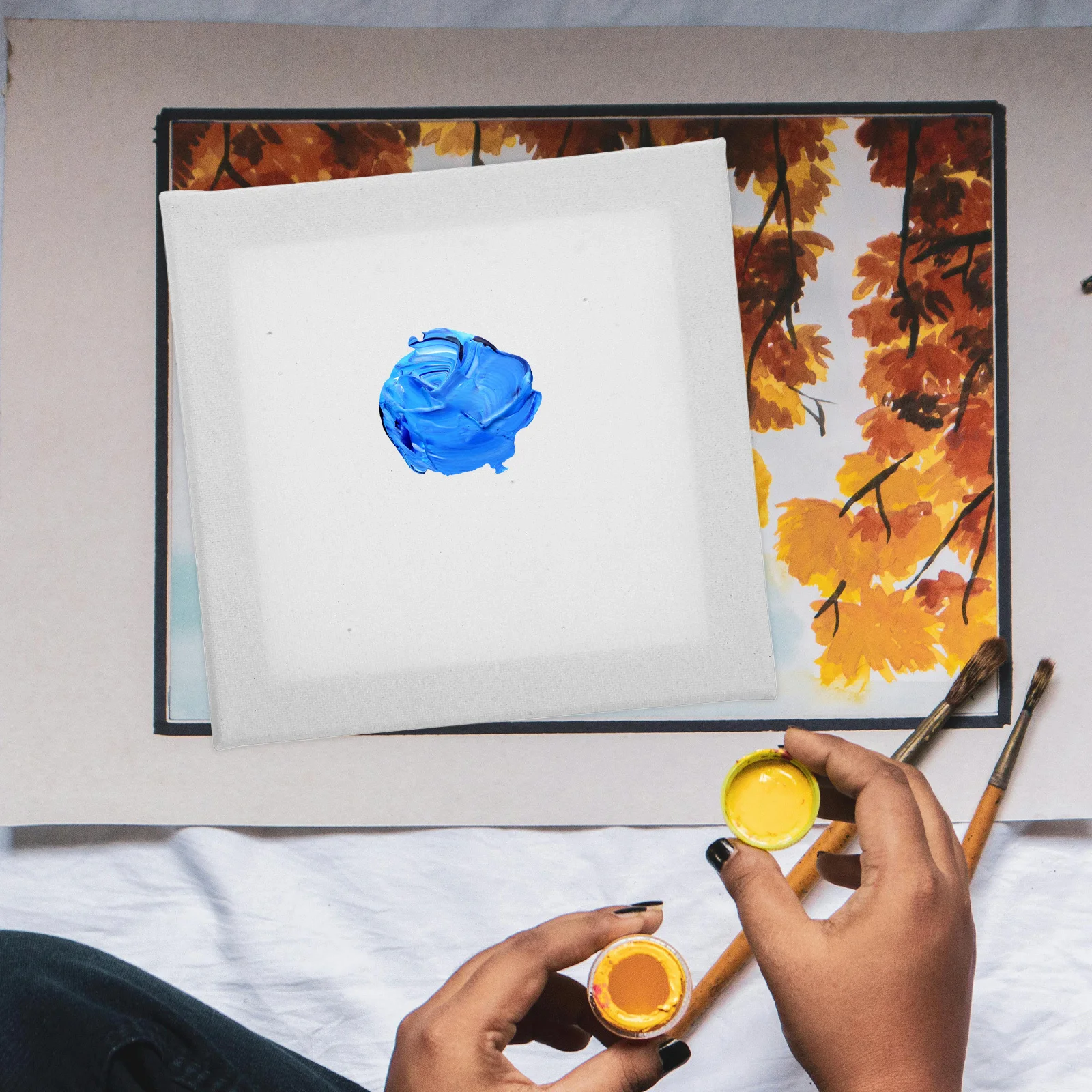 مجموعة لوحات رسم زيتية مكونة من 4 قطع من لوحات قماشية من القطن والكتان وحواف ناعمة آمنة مثالية للمبتدئين والطلاب والفنانين