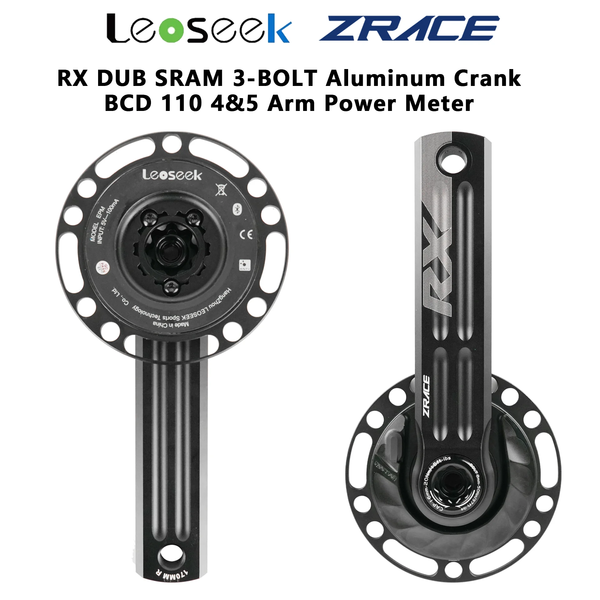 ZRACE RX Power Meter Crank, BCD110, DUB Bottom Bracket, Power Crank, Compatible with Both 110 BCD 4-Arm and 5-Arm